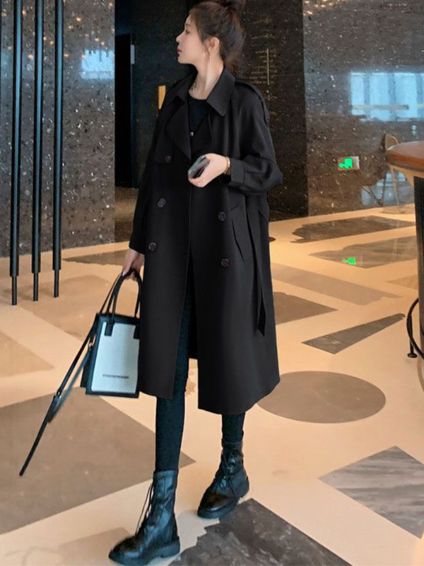 Palton pentru femei cu guler răsturnat Trench lung cu două piepte Eleganță Haine toamnă iarnă Jachete pentru femei Nou în îmbrăcăminte exterioară