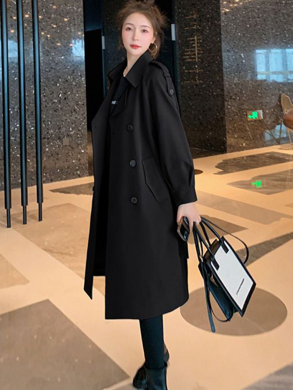 Palton pentru femei cu guler răsturnat Trench lung cu două piepte Eleganță Haine toamnă iarnă Jachete pentru femei Nou în îmbrăcăminte exterioară