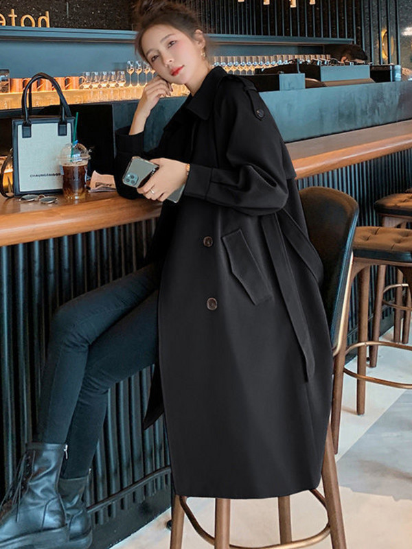 Palton pentru femei cu guler răsturnat Trench lung cu două piepte Eleganță Haine toamnă iarnă Jachete pentru femei Nou în îmbrăcăminte exterioară