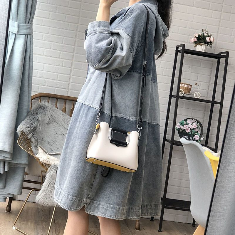 SuperAen 2023 kevadine ja sügisene uus Korea naiste avara kapuutsiga kontrastne teksariidest trenšmantel