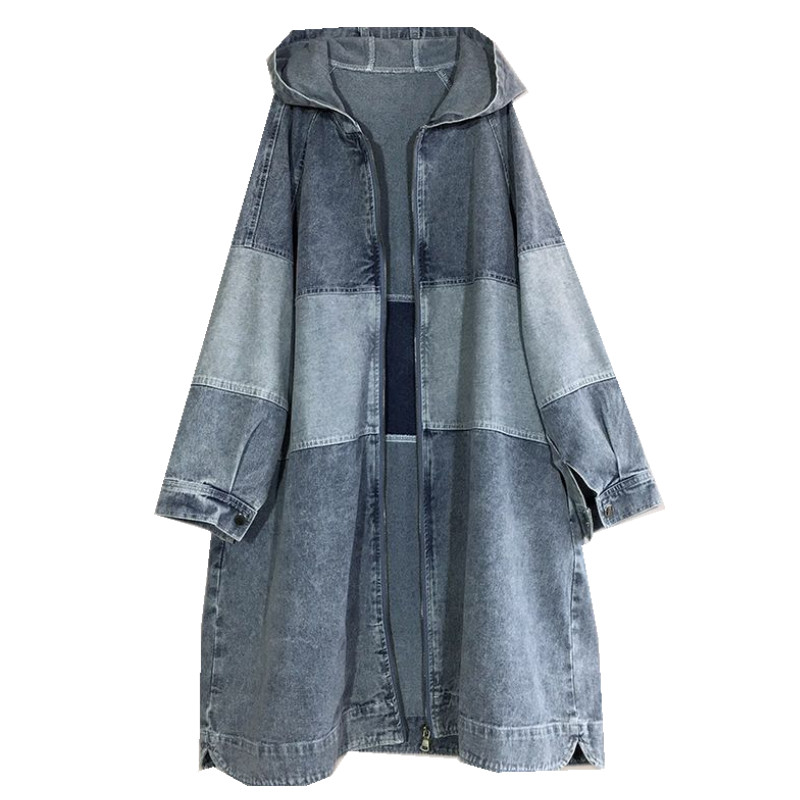 SuperAen 2023 kevadine ja sügisene uus Korea naiste avara kapuutsiga kontrastne teksariidest trenšmantel