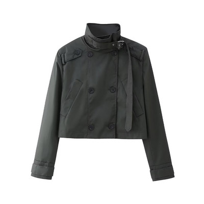 Moteriška trumpa striukė su apykakle, trumpa nuo vėjo