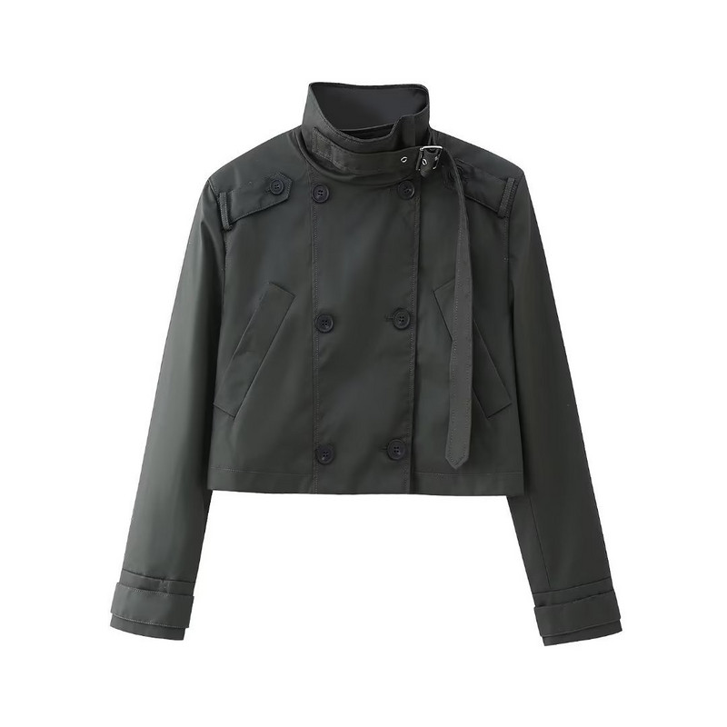 Moteriška trumpa striukė su apykakle, trumpa nuo vėjo