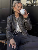 Χαλαρά Pilot Δερμάτινα Μπουφάν Γυναικεία Παλτό φθινοπώρου 2023 Τσέπη O λαιμό μακρυμάνικο πανωφόρι μπλούζες Casual Fashion Γυναικείο μπουφάν