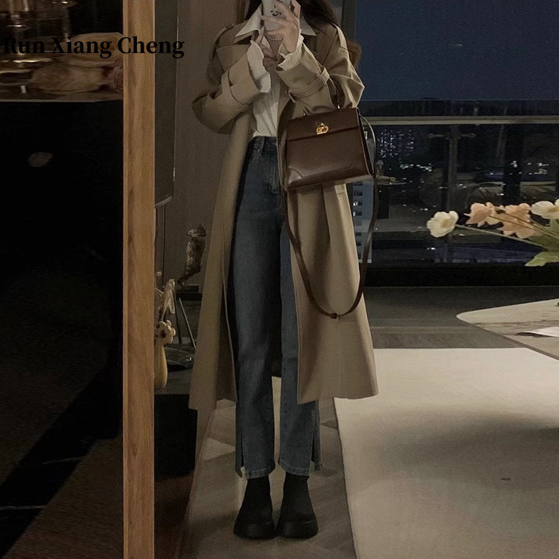 2023. Novi kaki srednje dužine, ležerni kaput slobodnog kroja, korejska modna ženska jakna s vjetrovkom, ženski uredski ulični kaput