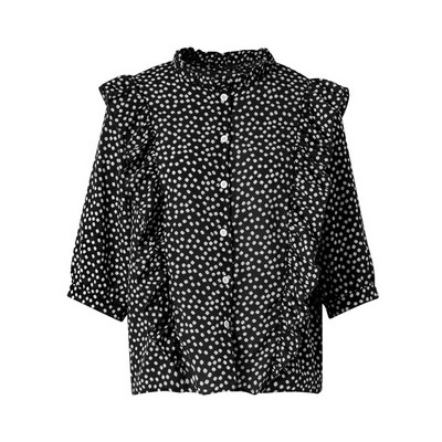 Πουά πουά με μακρυμάνικο πουκάμισο με λαιμόκοψη βολάν, άνοιξη, καλοκαιρινή γυναικεία μπλούζα Casual μόδα Γυναικεία πουκάμισα με κουμπιά