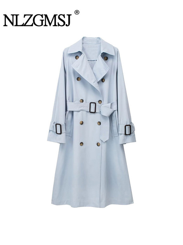 Nlzgmsj TRAF Women 2023 New Fashion Windbreaker με παλτό με ζώνη ζώνης Vintage μακρυμάνικο κουμπι Γυναικείο πανωφόρι κομψό παντελόνι