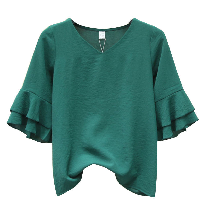 Naiste pluus Uus kevadsuvine mood Väike värske V-kaelusega nukk, lühikeste varrukatega, vabaaja šifoonist top Naiste topid pluus