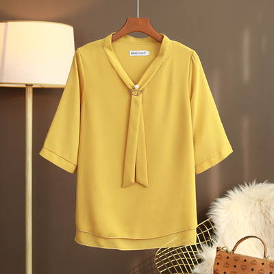 2023 Kuum uustulnuk Kevadsuvi veerandvarrukatega V šifoonist top Suures suuruses naiste riided Retro isikupära särk Enimmüüdud