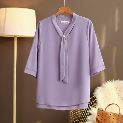 2023 Kuum uustulnuk Kevadsuvi veerandvarrukatega V šifoonist top Suures suuruses naiste riided Retro isikupära särk Enimmüüdud