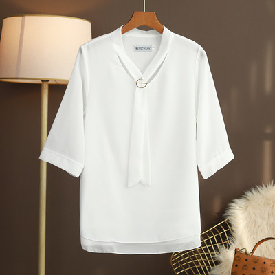 2023 Kuum uustulnuk Kevadsuvi veerandvarrukatega V šifoonist top Suures suuruses naiste riided Retro isikupära särk Enimmüüdud