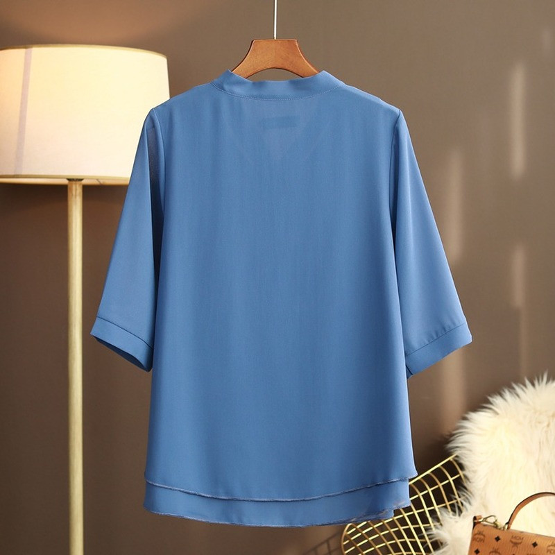 2023 Kuum uustulnuk Kevadsuvi veerandvarrukatega V šifoonist top Suures suuruses naiste riided Retro isikupära särk Enimmüüdud