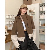 Hot Girl Kontrastna jakna s kapuljačom Ženska jesenska široka jakna s dugim rukavima Ležerni kaput sa stojećim ovratnikom Modna ženska odjeća