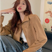 Γυναικείο παλτό Ανοιξιάτικο vintage στυλ Χονγκ Κονγκ Κοντό γλυκό, δροσερό και πικάντικο κορίτσι, Σχέδιο Polo γιακά Γυναικείο μακρυμάνικο μπουφάν