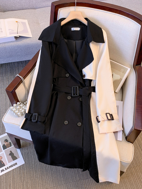 Ανοιξιάτικα Κορεάτικα Φθινοπωρινά Ρούχα Συνονθύλευμα Στριφογυριστό Γιακά Ζώνη με Διπλό Στήθος Αντιανεμικό Μακριά Καμπαρντίνα για Γυναικεία Ρούχα Τοπ