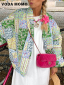 Γυναικεία casual γλυκά φαρδιά μακρυμάνικα κοντό μπουφάν Φθινοπωρινά γυναικεία outerwear High Street Vintage Βαμβακερά παλτό με στάμπα