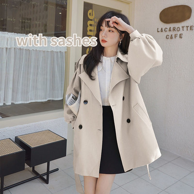Trench Naised Kevadine korea stiilis latern varrukas, topelt rinnaga mood Ulzzang Office Lady Vintage kevadine vabaaja sirge šikk