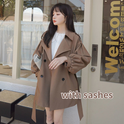 Trench Naised Kevadine korea stiilis latern varrukas, topelt rinnaga mood Ulzzang Office Lady Vintage kevadine vabaaja sirge šikk