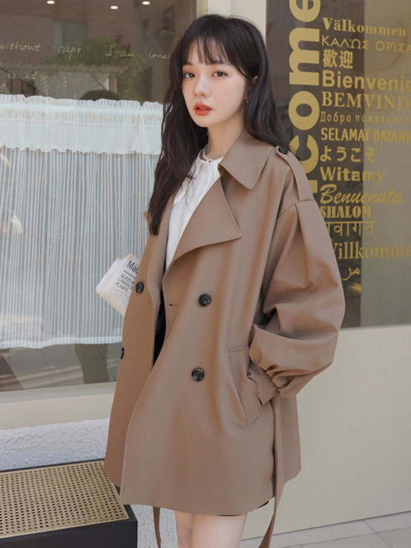 Trench Naised Kevadine korea stiilis latern varrukas, topelt rinnaga mood Ulzzang Office Lady Vintage kevadine vabaaja sirge šikk