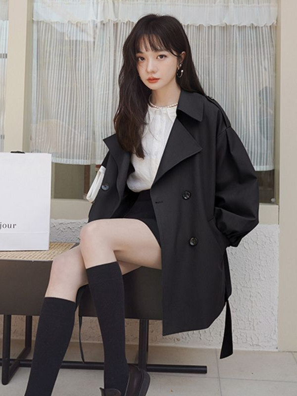 Trench Naised Kevadine korea stiilis latern varrukas, topelt rinnaga mood Ulzzang Office Lady Vintage kevadine vabaaja sirge šikk