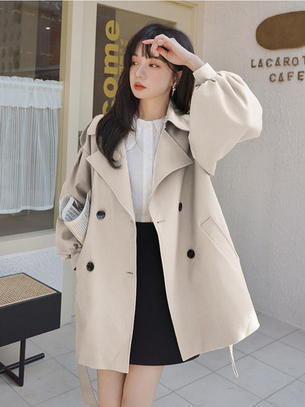 Trench Naised Kevadine korea stiilis latern varrukas, topelt rinnaga mood Ulzzang Office Lady Vintage kevadine vabaaja sirge šikk