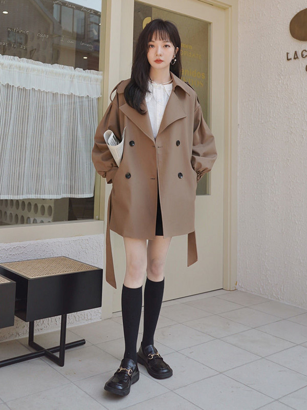 Trench Naised Kevadine korea stiilis latern varrukas, topelt rinnaga mood Ulzzang Office Lady Vintage kevadine vabaaja sirge šikk