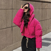 Ženska jednobojna podstavljena jakna s kapuljačom Deblji kaputi Topli kaputi s korejskom jesenskom slobodnom ružičastom gornjom odjećom Ženska 7927
