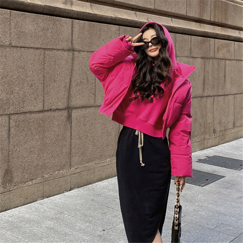 Ženska jednobojna podstavljena jakna s kapuljačom Deblji kaputi Topli kaputi s korejskom jesenskom slobodnom ružičastom gornjom odjećom Ženska 7927