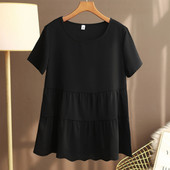 Καλοκαίρι 2023 Νέο κοντομάνικο γυναικείο πουκάμισο σιφόν με στρογγυλή λαιμόκοψη Φαρδύ και λεπτό καθημερινό πουκάμισο Γυναικεία ρούχα Μπλούζα πουκάμισο