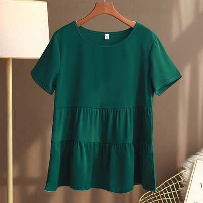 Καλοκαίρι 2023 Νέο κοντομάνικο γυναικείο πουκάμισο σιφόν με στρογγυλή λαιμόκοψη Φαρδύ και λεπτό καθημερινό πουκάμισο Γυναικεία ρούχα Μπλούζα πουκάμισο