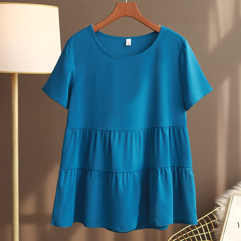 Καλοκαίρι 2023 Νέο κοντομάνικο γυναικείο πουκάμισο σιφόν με στρογγυλή λαιμόκοψη Φαρδύ και λεπτό καθημερινό πουκάμισο Γυναικεία ρούχα Μπλούζα πουκάμισο