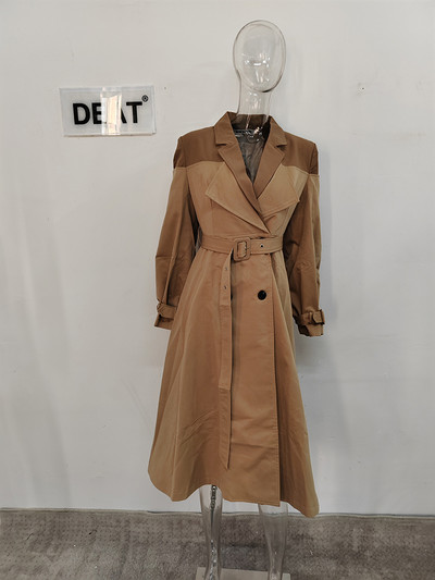 DEAT Fashion Γυναικεία καμπαρντίνα με οδοντωτό γιακά Διπλό στήθος Ζώνη μέσης αντίθεσης χρώματος Λεπτό αντιανεμικό φθινόπωρο 2023 Νέο 7I5265