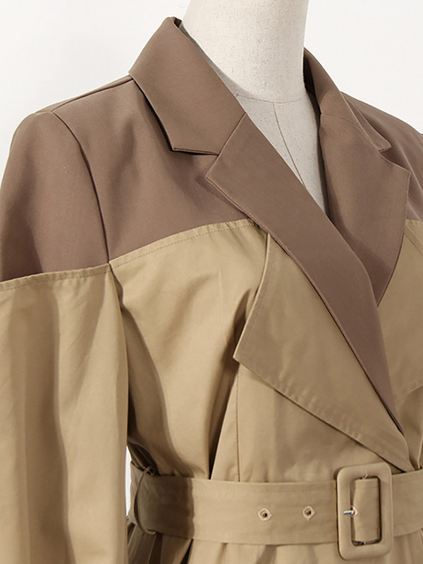 DEAT Modni ženski trenč kaput s urezanim ovratnikom, remen s dvostrukim kopčanjem, tanka vjetrovka kontrastne boje, jesen 2023. Novo 7I5265