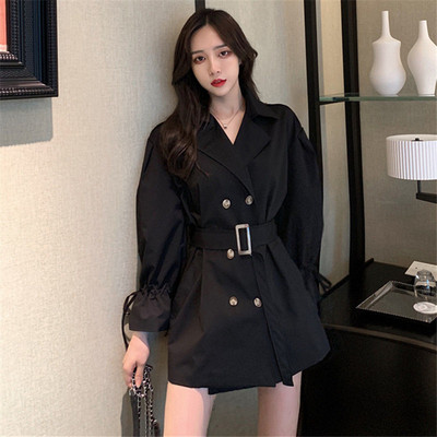Trench ženski dugi kaputi u korejskom stilu s dvostrukim kopčanjem, šik, s podesivim strukom