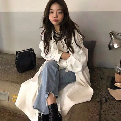 Trench ženski dugi kaputi u korejskom stilu s dvostrukim kopčanjem, šik, s podesivim strukom