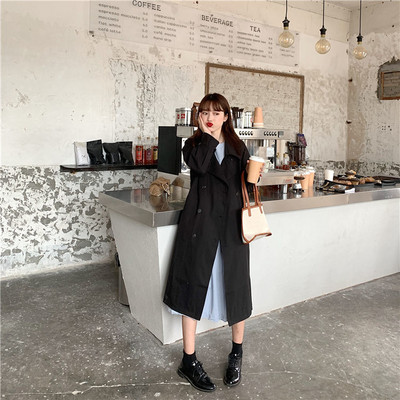 Trench ženski dugi kaputi u korejskom stilu s dvostrukim kopčanjem, šik, s podesivim strukom