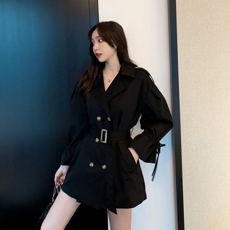 Trench ženski dugi kaputi u korejskom stilu s dvostrukim kopčanjem, šik, s podesivim strukom