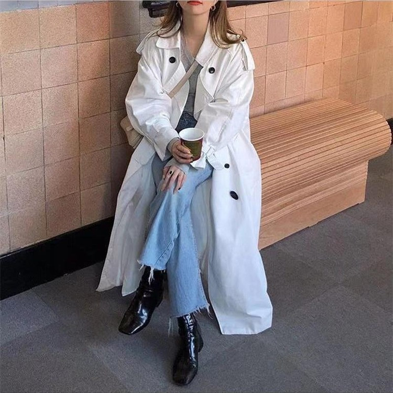 Trench ženski dugi kaputi u korejskom stilu s dvostrukim kopčanjem, šik, s podesivim strukom