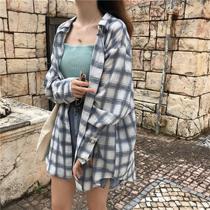 Yedinas Slatka karirana bluza košulja Ženska labava košulja dugih rukava Ženske korejske bluze i košulje Blusas velike veličine