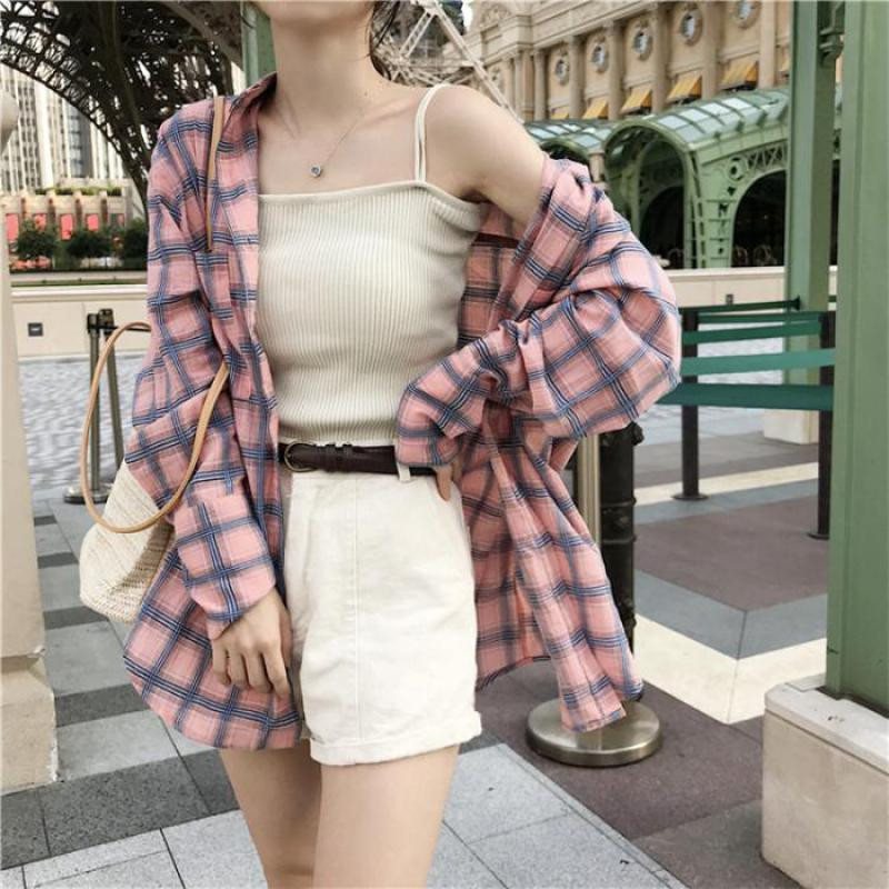 Yedinas Slatka karirana bluza košulja Ženska labava košulja dugih rukava Ženske korejske bluze i košulje Blusas velike veličine