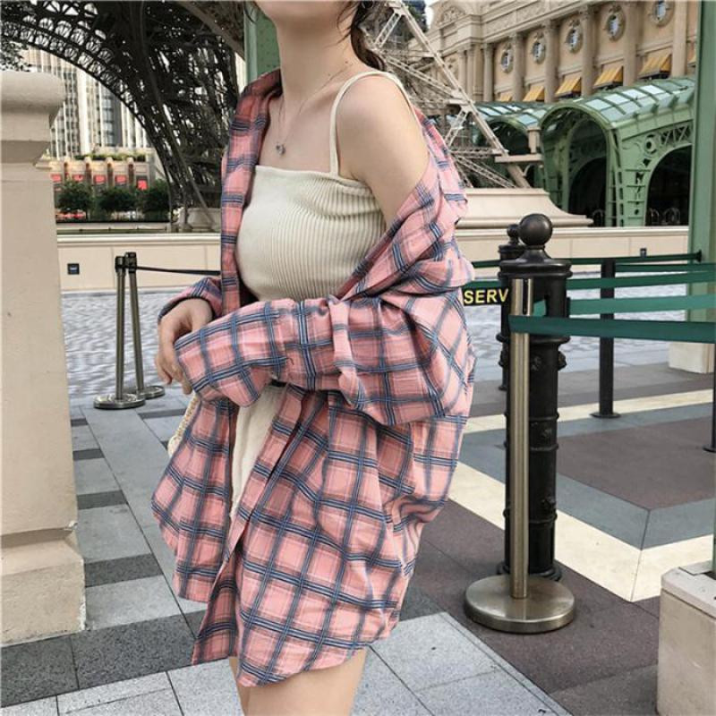 Yedinas Slatka karirana bluza košulja Ženska labava košulja dugih rukava Ženske korejske bluze i košulje Blusas velike veličine