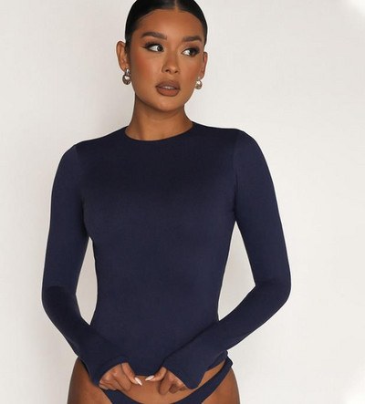 Γυναικεία μπλουζάκι y2k Crop μακρυμάνικο See Through Tshirt Μονόχρωμα ρούχα 2000s Basic Tee Streetwear Φθινόπωρο