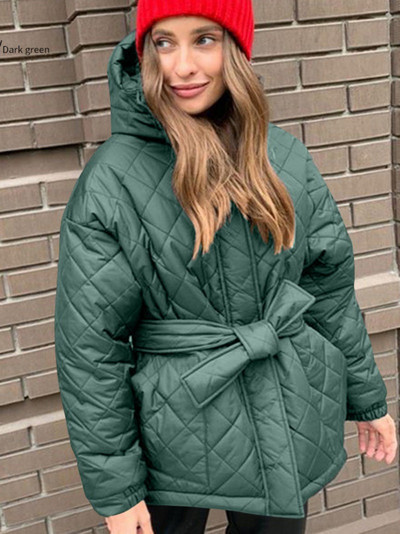 Μοδάτα παρκά με κουκούλα με φερμουάρ και φερμουάρ για γυναίκες με επίδεσμο βαμβακερά παλτό με επένδυση και ζώνη γυναικεία μπουφάν Streetwear 2023