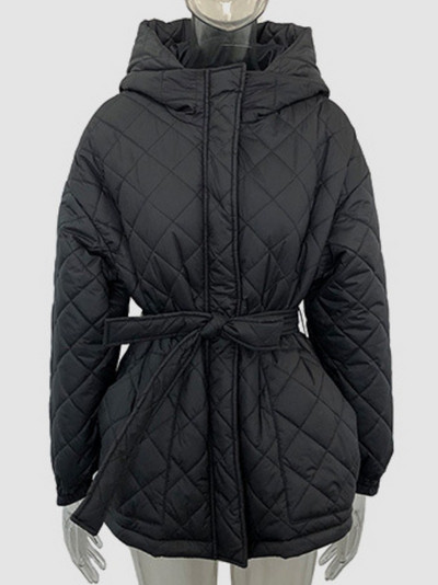 Μοδάτα παρκά με κουκούλα με φερμουάρ και φερμουάρ για γυναίκες με επίδεσμο βαμβακερά παλτό με επένδυση και ζώνη γυναικεία μπουφάν Streetwear 2023