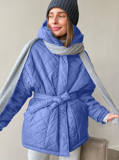 Μοδάτα παρκά με κουκούλα με φερμουάρ και φερμουάρ για γυναίκες με επίδεσμο βαμβακερά παλτό με επένδυση και ζώνη γυναικεία μπουφάν Streetwear 2023