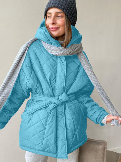 Μοδάτα παρκά με κουκούλα με φερμουάρ και φερμουάρ για γυναίκες με επίδεσμο βαμβακερά παλτό με επένδυση και ζώνη γυναικεία μπουφάν Streetwear 2023