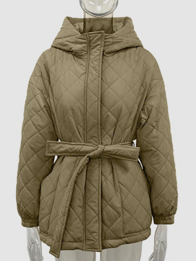 Μοδάτα παρκά με κουκούλα με φερμουάρ και φερμουάρ για γυναίκες με επίδεσμο βαμβακερά παλτό με επένδυση και ζώνη γυναικεία μπουφάν Streetwear 2023