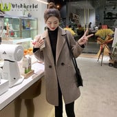 Ντύστε το Brim Long 2021 Νέο Φθινόπωρο και Χειμώνα στο Temperament Show Thin με χοντρό μάλλινο ύφασμα Παλτό Han Edition Windbreaker