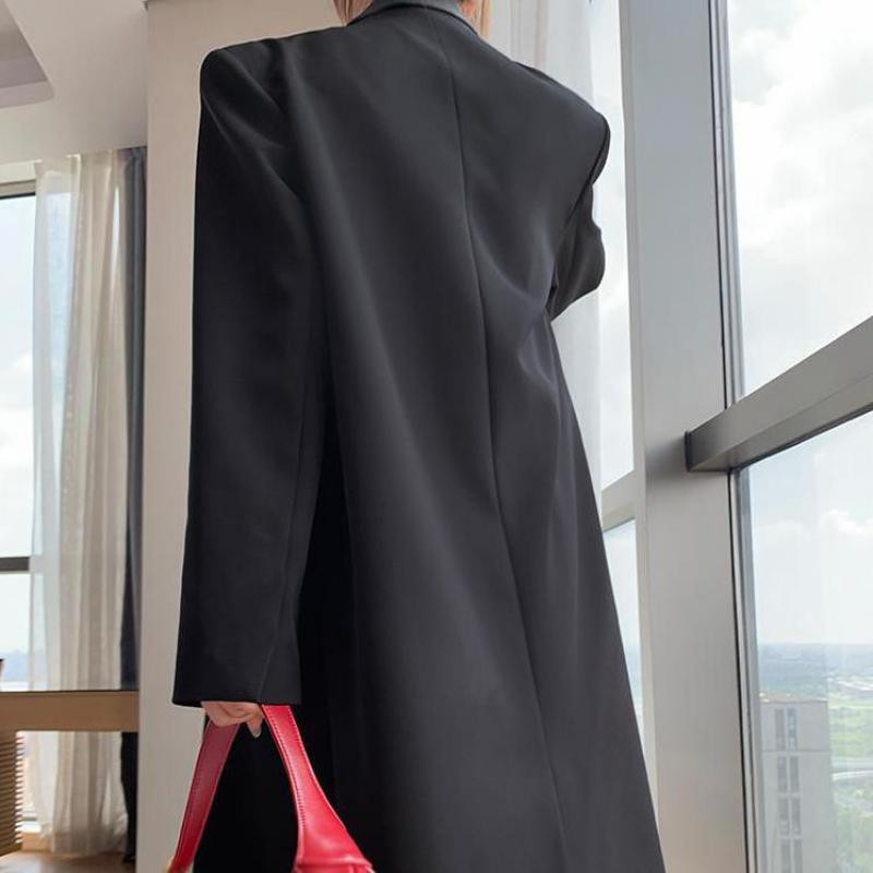 2022. Modni trenč kaput za žene s dvostrukim kopčanjem, duge crne vjetrovke