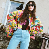 2023 Γυναικεία φλοράλ στάμπα Ruched καπιτονέ παλτό Casual Stand με γιακά βολάν με κουμπιά Ζεστό χοντρό μπουφάν Top Streetwear